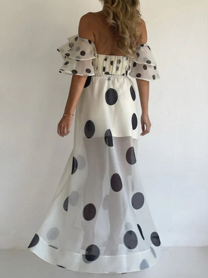 Polka Dot Ruffle Crop Top and Skirt Set