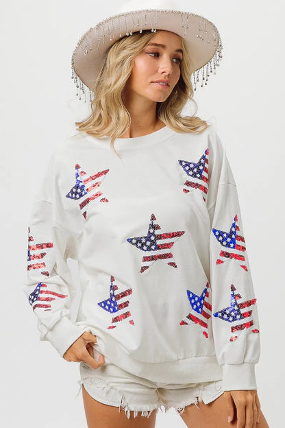 American Flag Sequin Star Sweatshirt