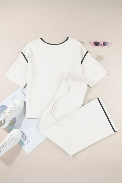 Contrast Trim Pants Set