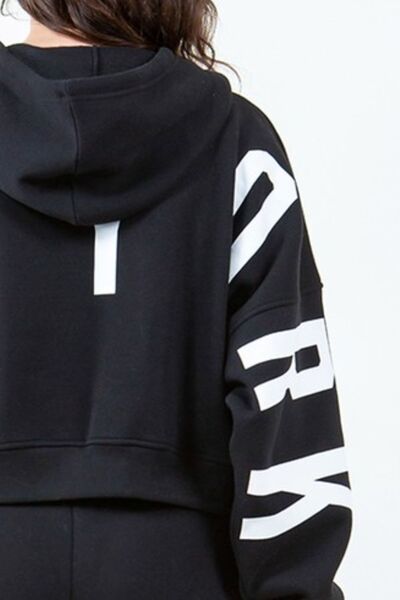 Graphic Drawstring Cropped Hoodie