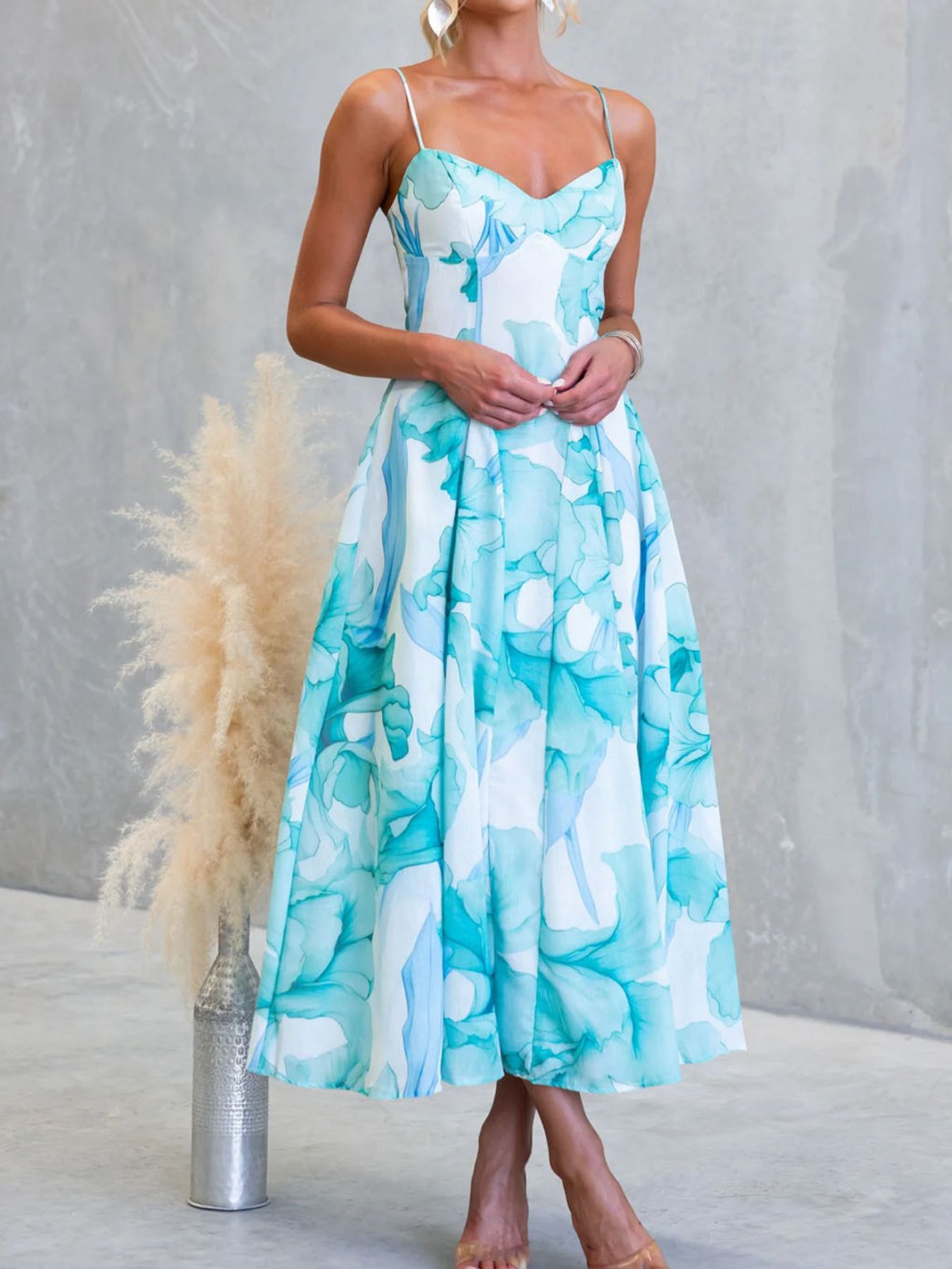 Floral Print Spaghetti Strap Midi Dress