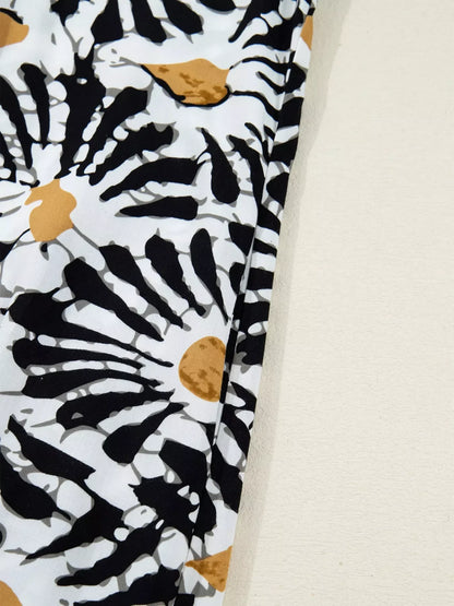 Abstract Floral Print Split Notched Dress