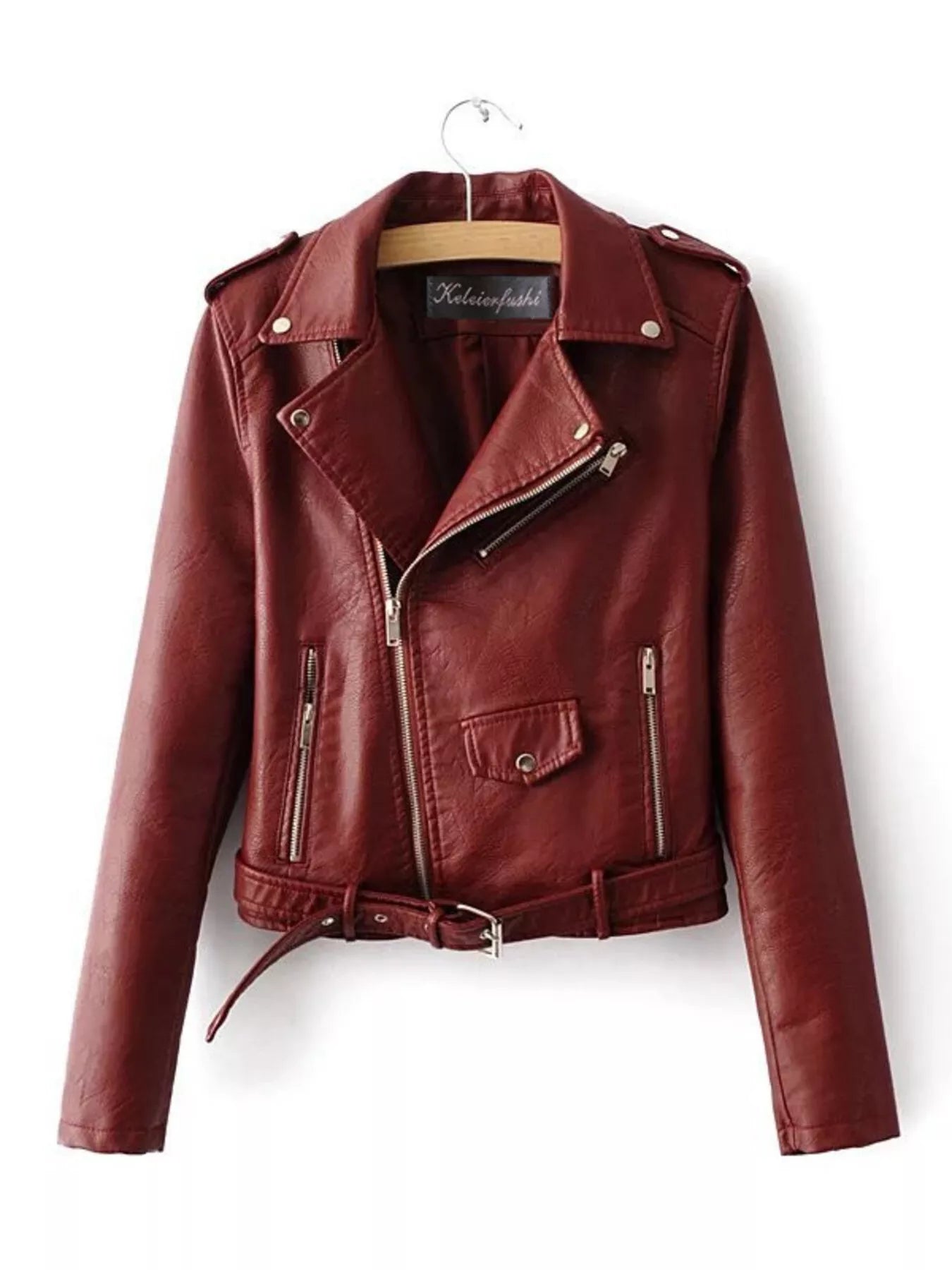 Full Size Zip Up Leather Biker Jacket