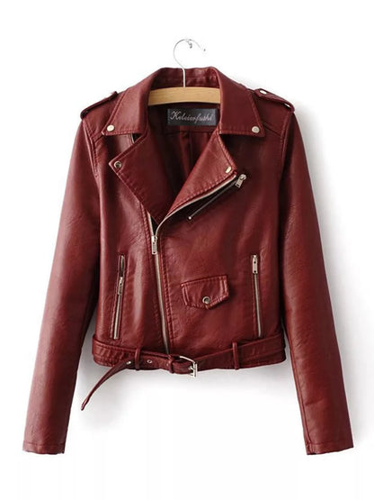 Full Size Zip Up Leather Biker Jacket