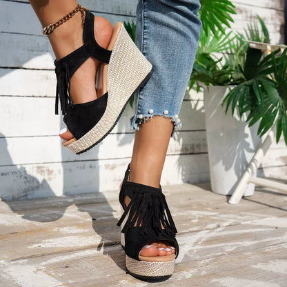 Fringe Platform Wedge Sandals
