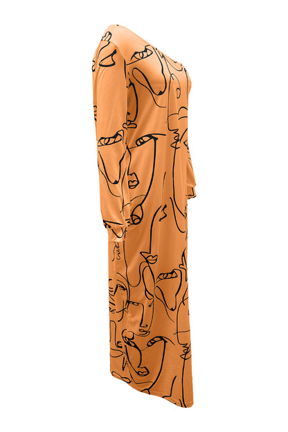 Printed Lantern Sleeve Maxi Dress