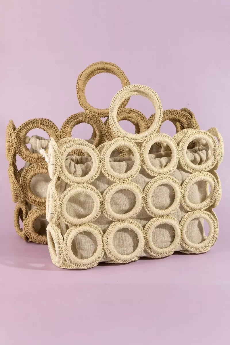 Fame Straw Round Pattern Hand Bag