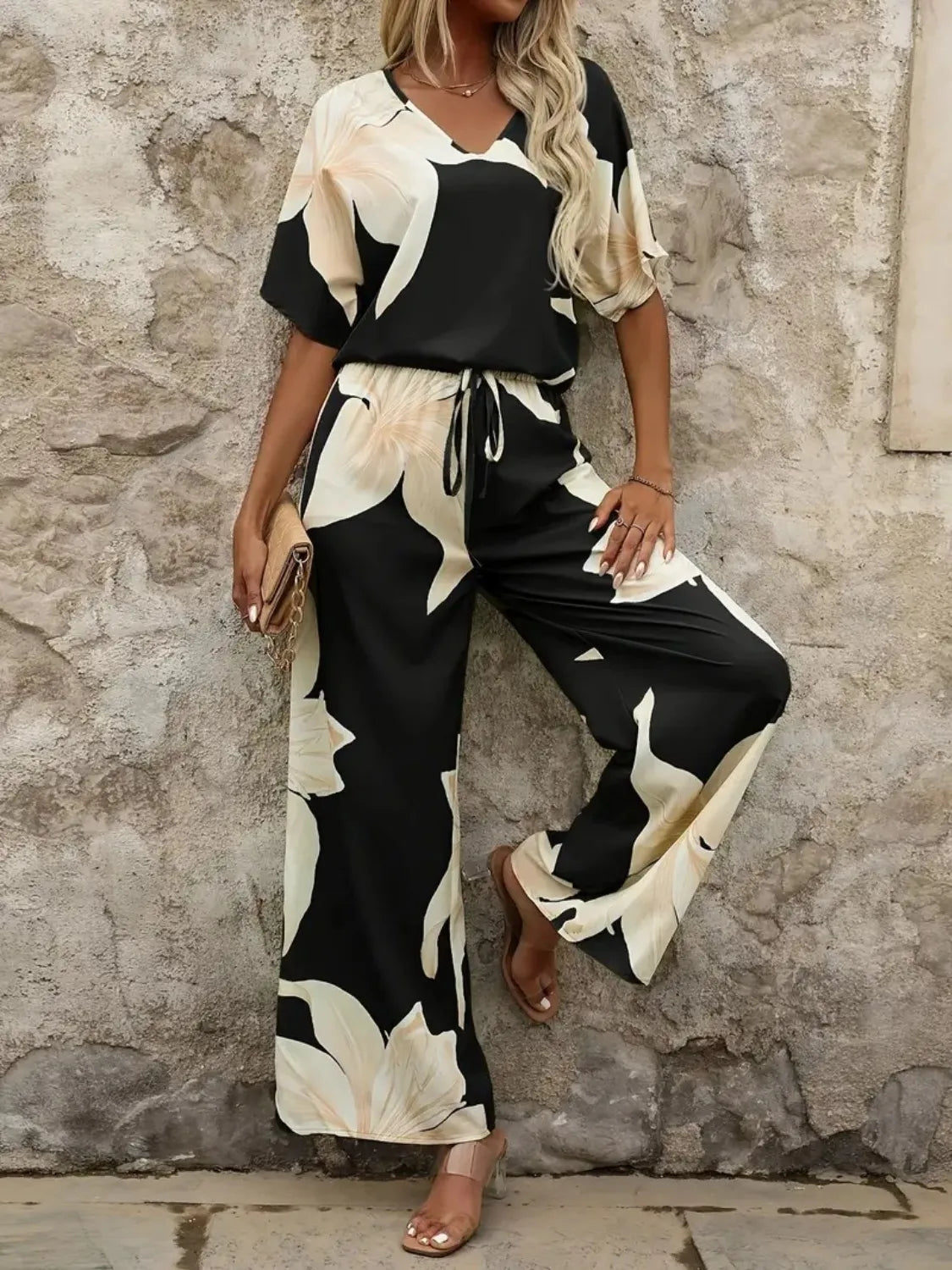 Printed Classy Wide Leg Pants Set