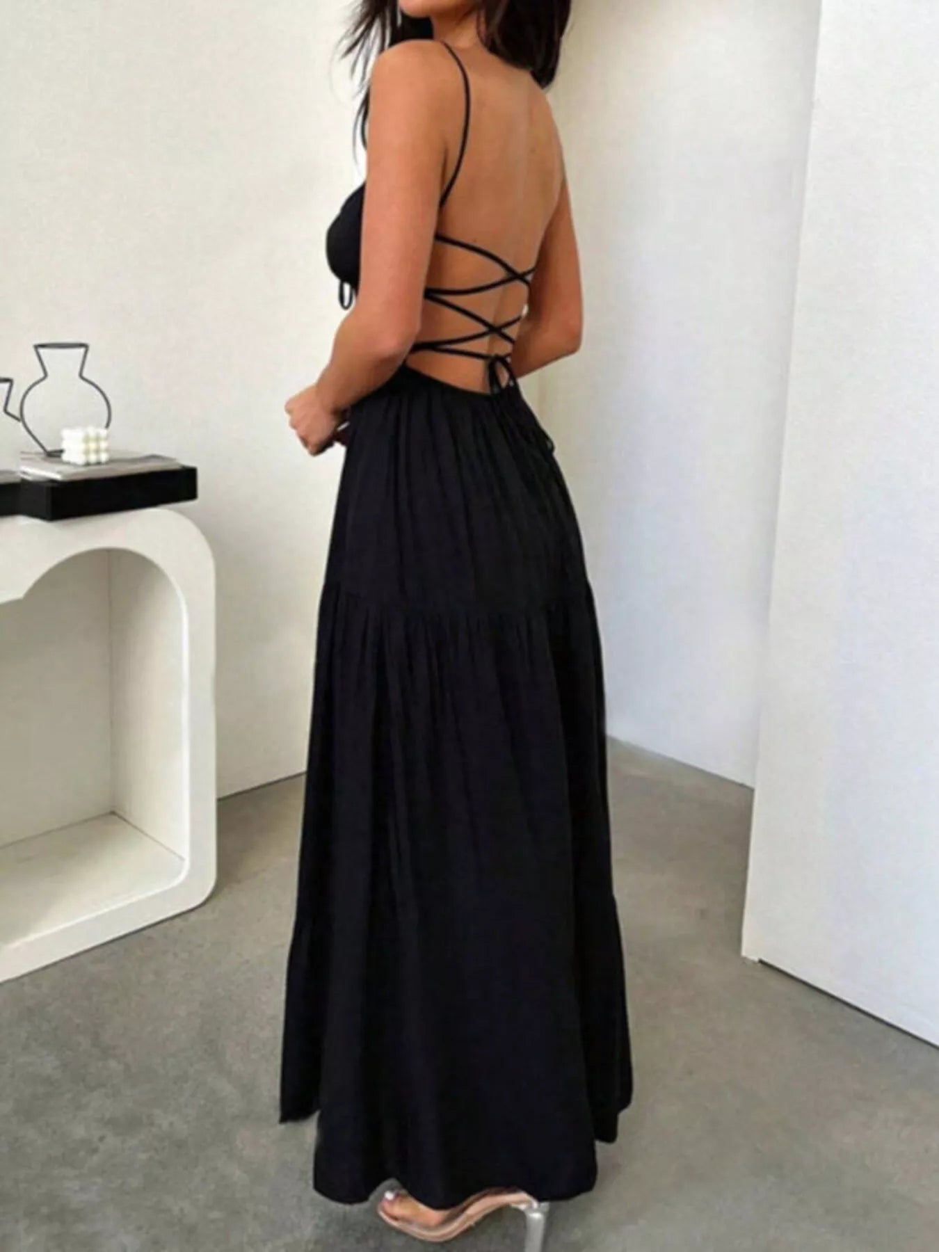 Lace Up Back Maxi Cami Dress