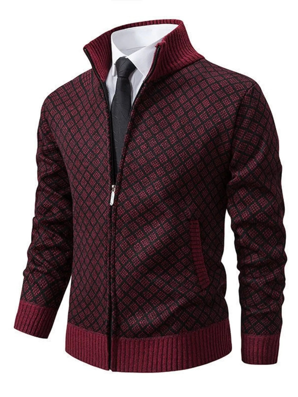 Men's Plus Size Geometric Patterned Full-Zip Cardigan