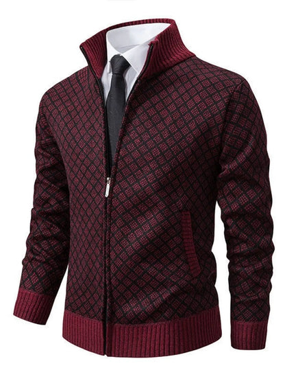 Men's Plus Size Geometric Patterned Full-Zip Cardigan