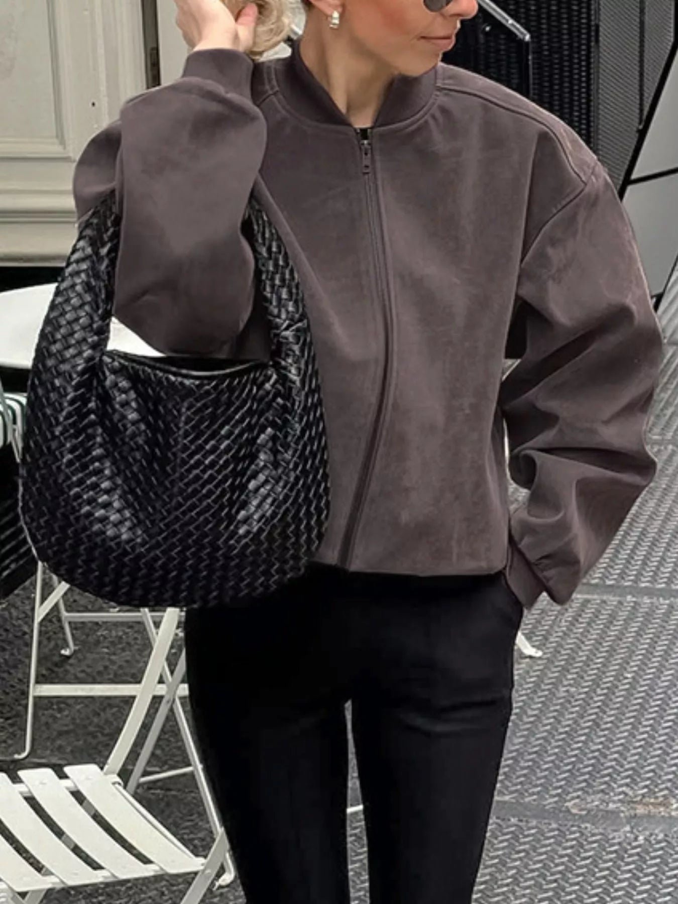 Zip Up Dropped Shoulder Jacket