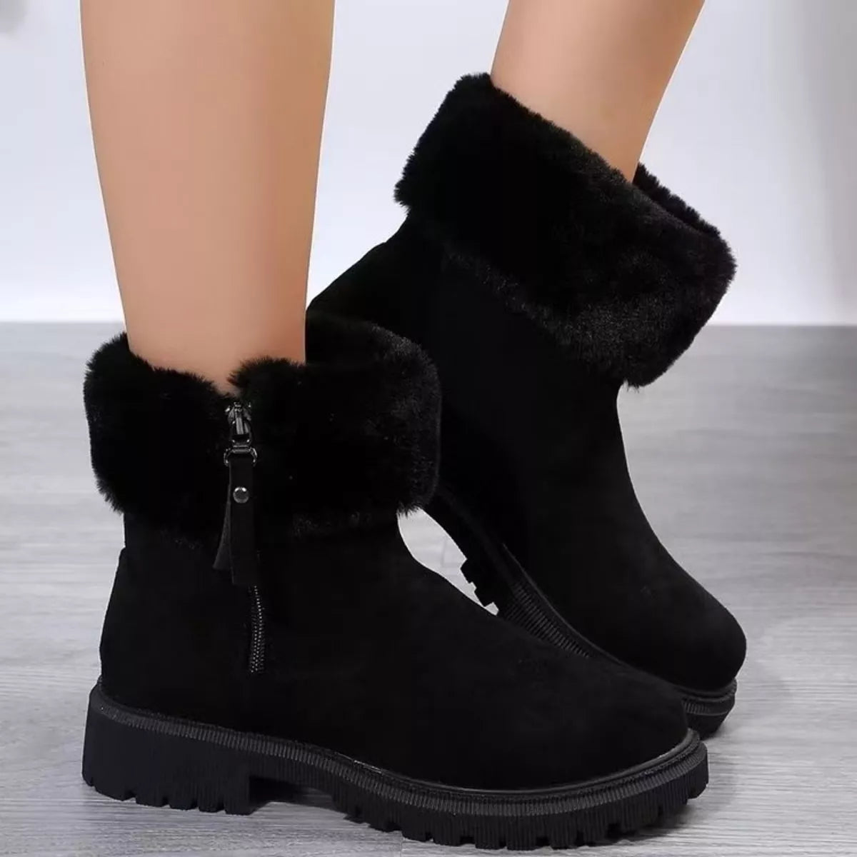Faux Fur Lined Side-Zip Chunky Platform Ankle Boots
