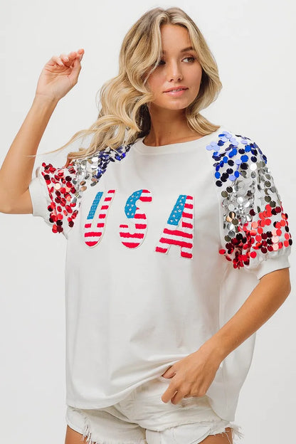 American Flag Sequin Top