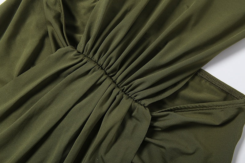Hanging neck tie solid color exposed backpack hip dress