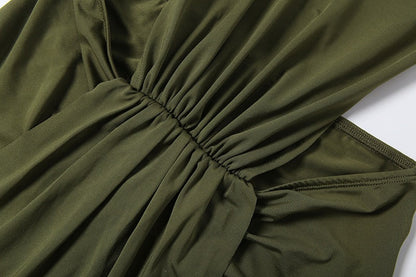 Hanging neck tie solid color exposed backpack hip dress
