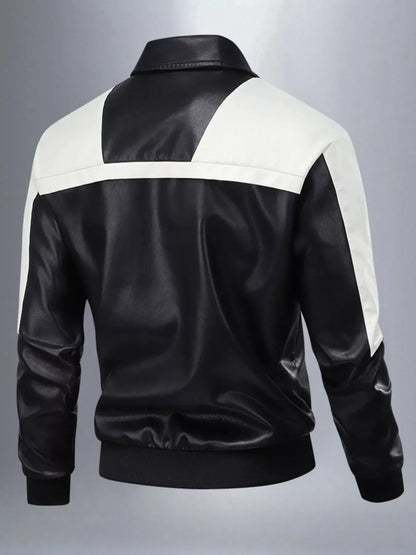 Men's Two-Tone Leather Bomber Jacket