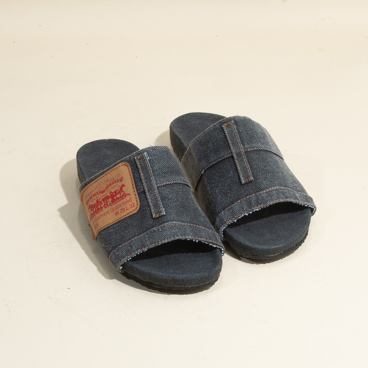Denim flat sandals in dark gray