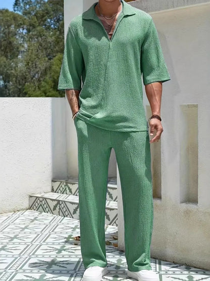 Men's Collar Half Sleeve Top and Pants Set