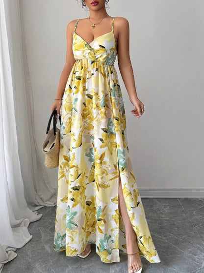Floral Print Maxi Cami Dress with Side Slit