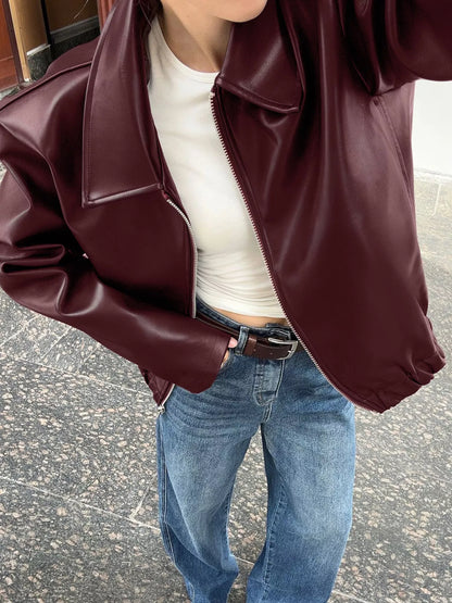 Faux Leather Zip Up Jacket