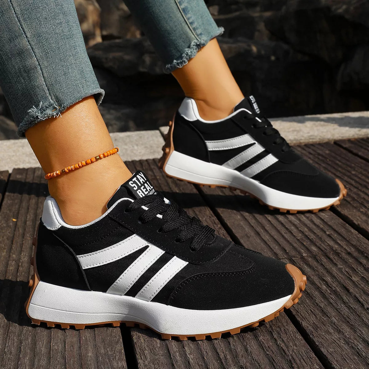 Round Toe Lace Up Sneakers