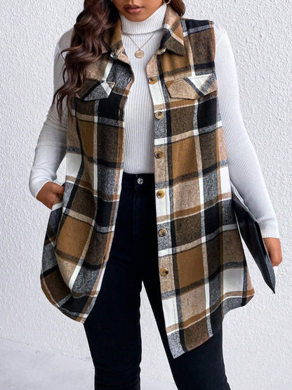 Plus Size Button Up Vest Coat
