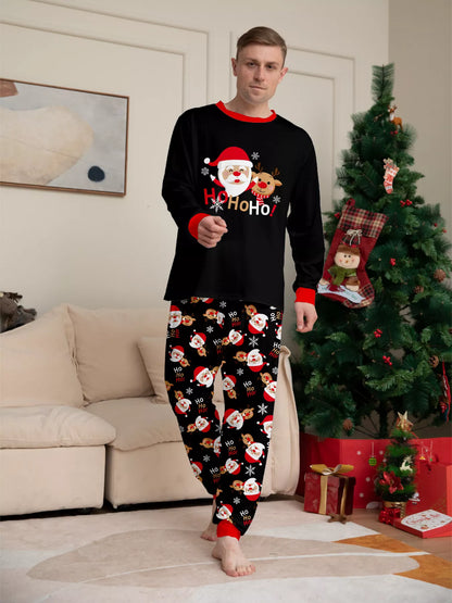Full Size Matching Family Christmas Pajamas Set with Santa and Reindeer Print Plus Size