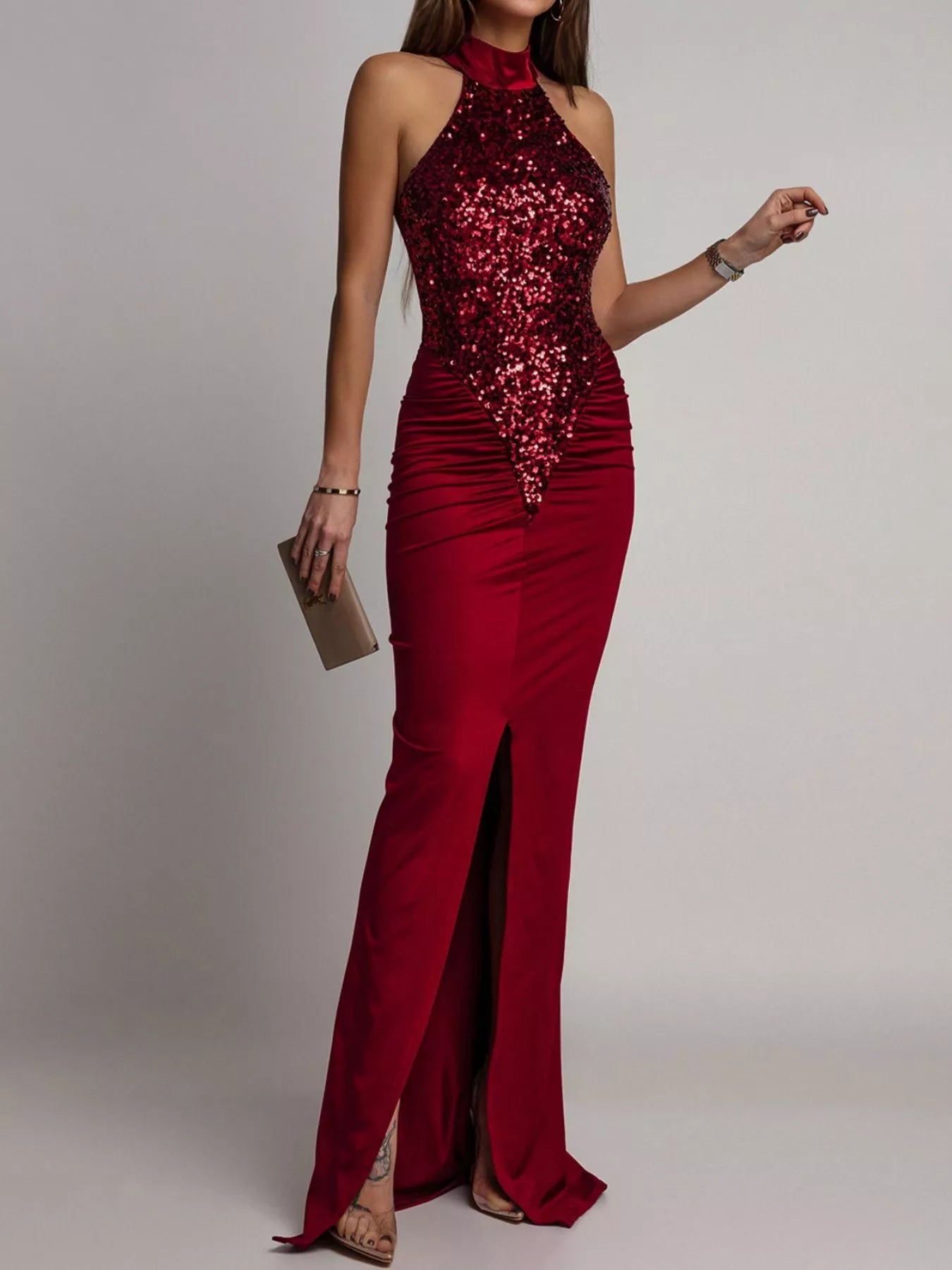 Sequin High Slit Sleeveless Maxi Dress
