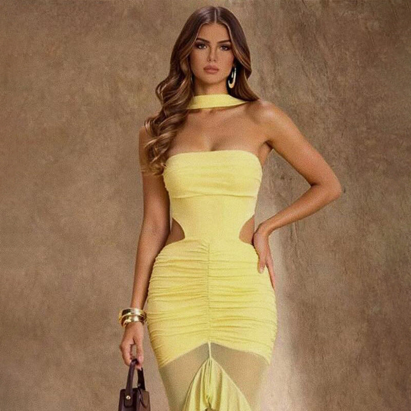 See Through Spliced High Waisted Dress