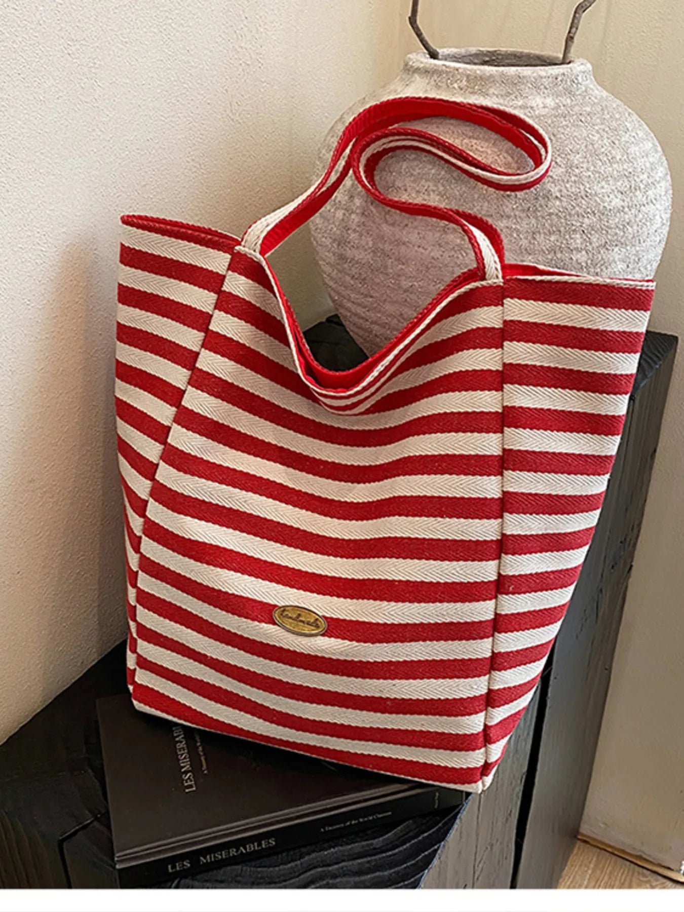 Striped Canvas Tote Bag