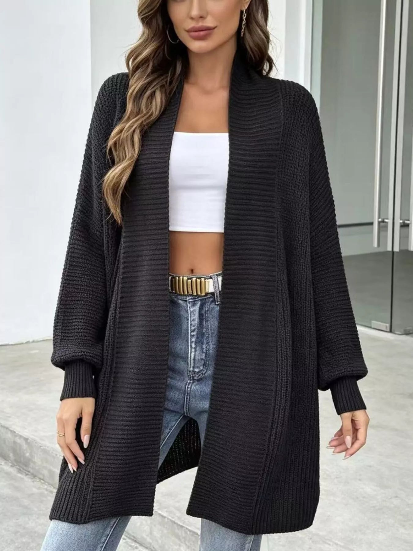 Full Size Open Front Long Sleeve Cardigan Plus Size