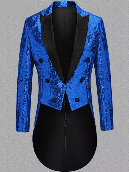 Men's Long Sleeve Sequin Tailcoat Blazer