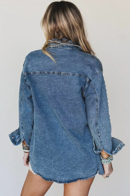 Rivet Embellished Western Style Regular Fit Long Sleeve Denim Jacket