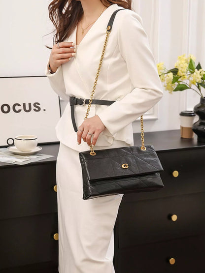 Quilted Shoulder Bag with Gold Chain Strap