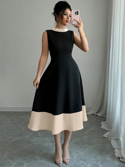 Contrast Trim Sleeveless Midi Dress
