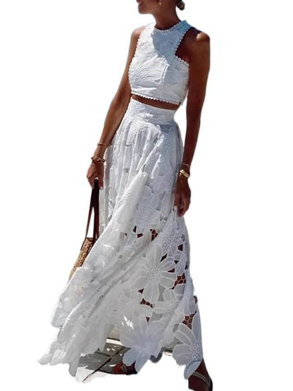 Floral Lace Tank and Skirt Set