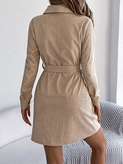 Button-Front Corduroy Shirt Dress