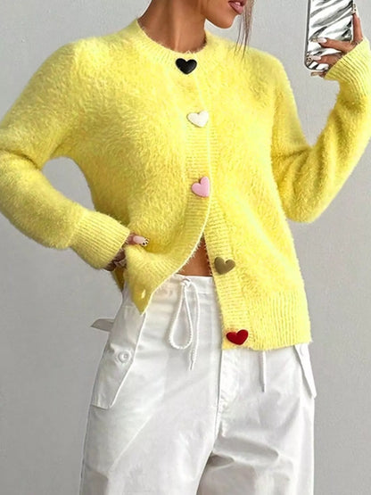 Heart Button Fuzzy Cardigan
