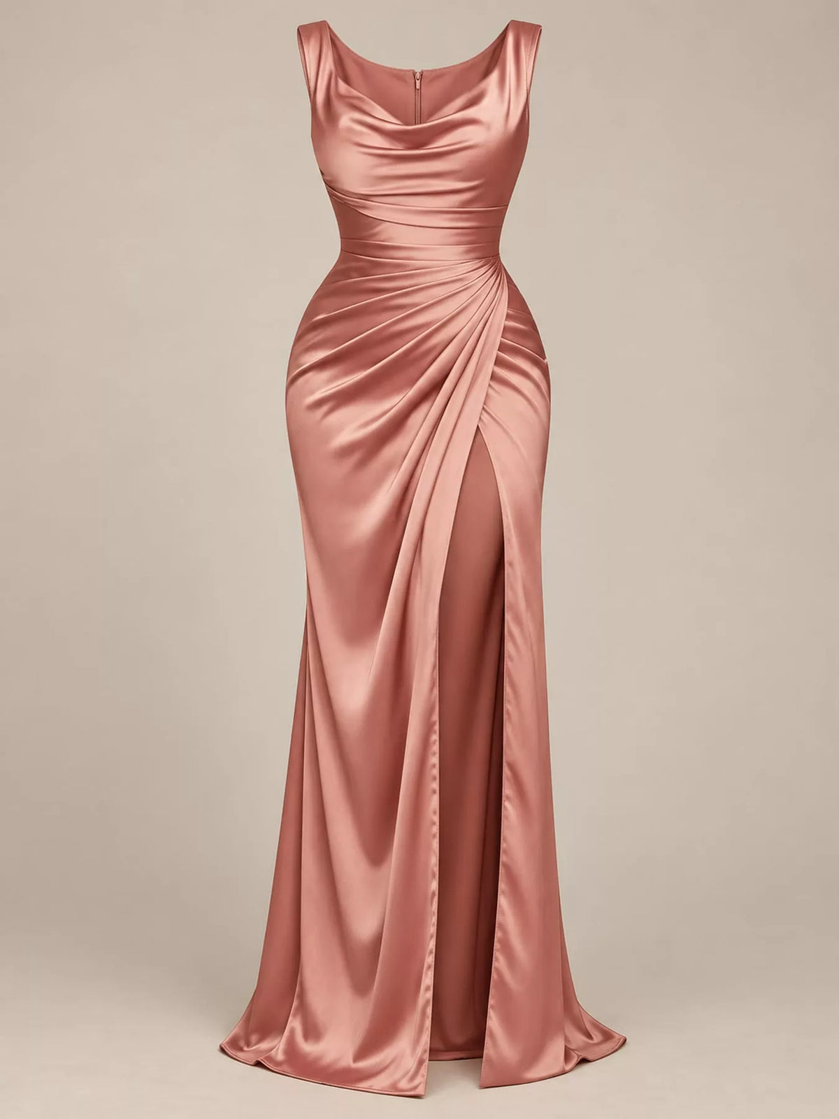 Plus size satin cowl neck dress, view 28