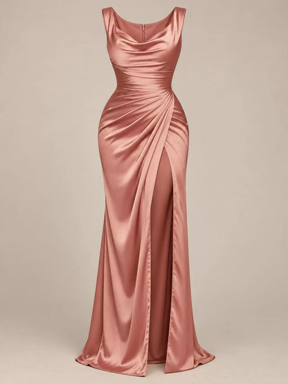 Plus size satin cowl neck dress, view 28