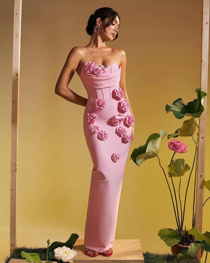 Strapless flower bandage dress