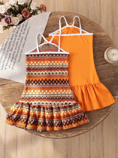 Children's Ruffled Hem Neck Dress