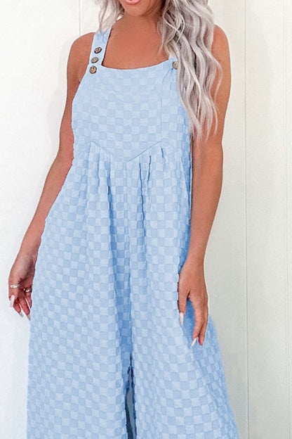 Checkered Wide Leg Pocketed Overalls
