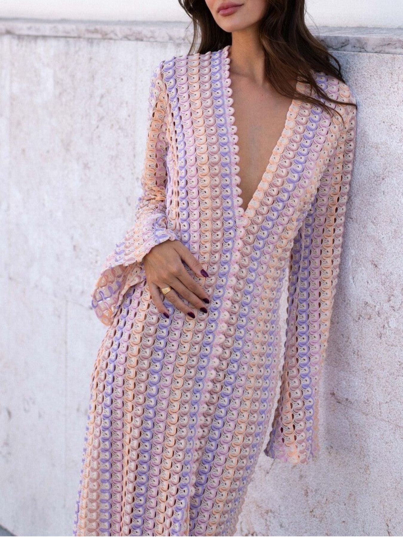 Slit Striped Knit Maxi Dress