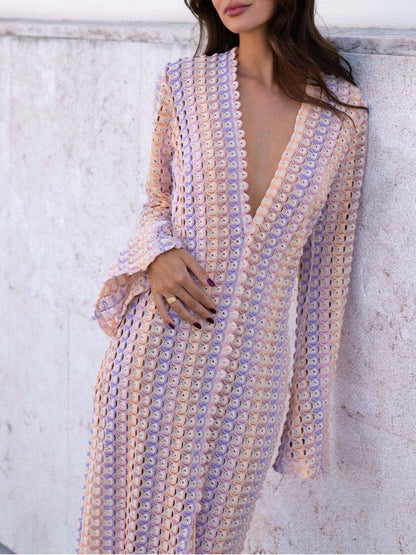 Slit Striped Knit Maxi Dress