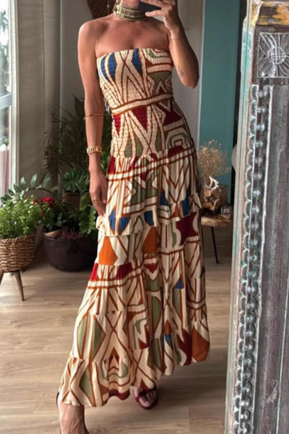 Smocked Printed Tube Dress