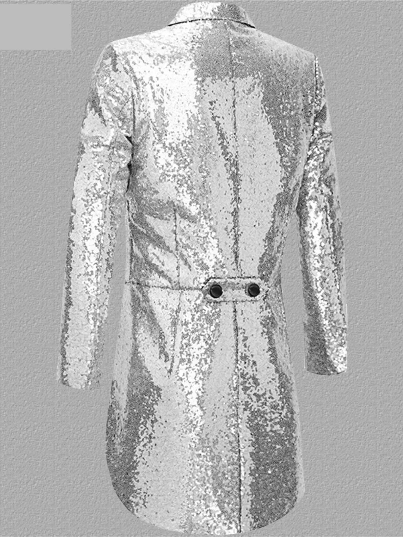 Men's Long Sleeve Sequin Tailcoat Blazer