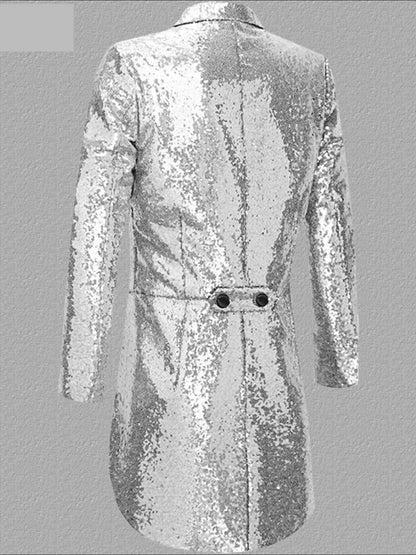 Men's Long Sleeve Sequin Tailcoat Blazer