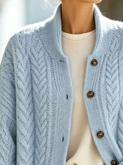 Cable knit button cardigan, view 4